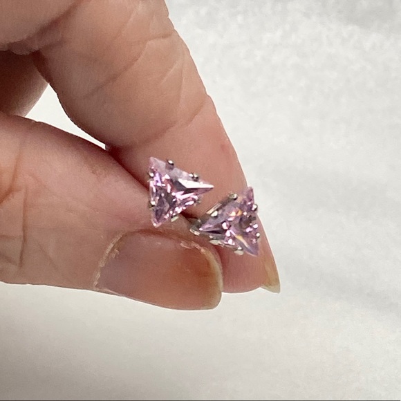 Pink Trillion Cut CZ Studs - Picture 6 of 6